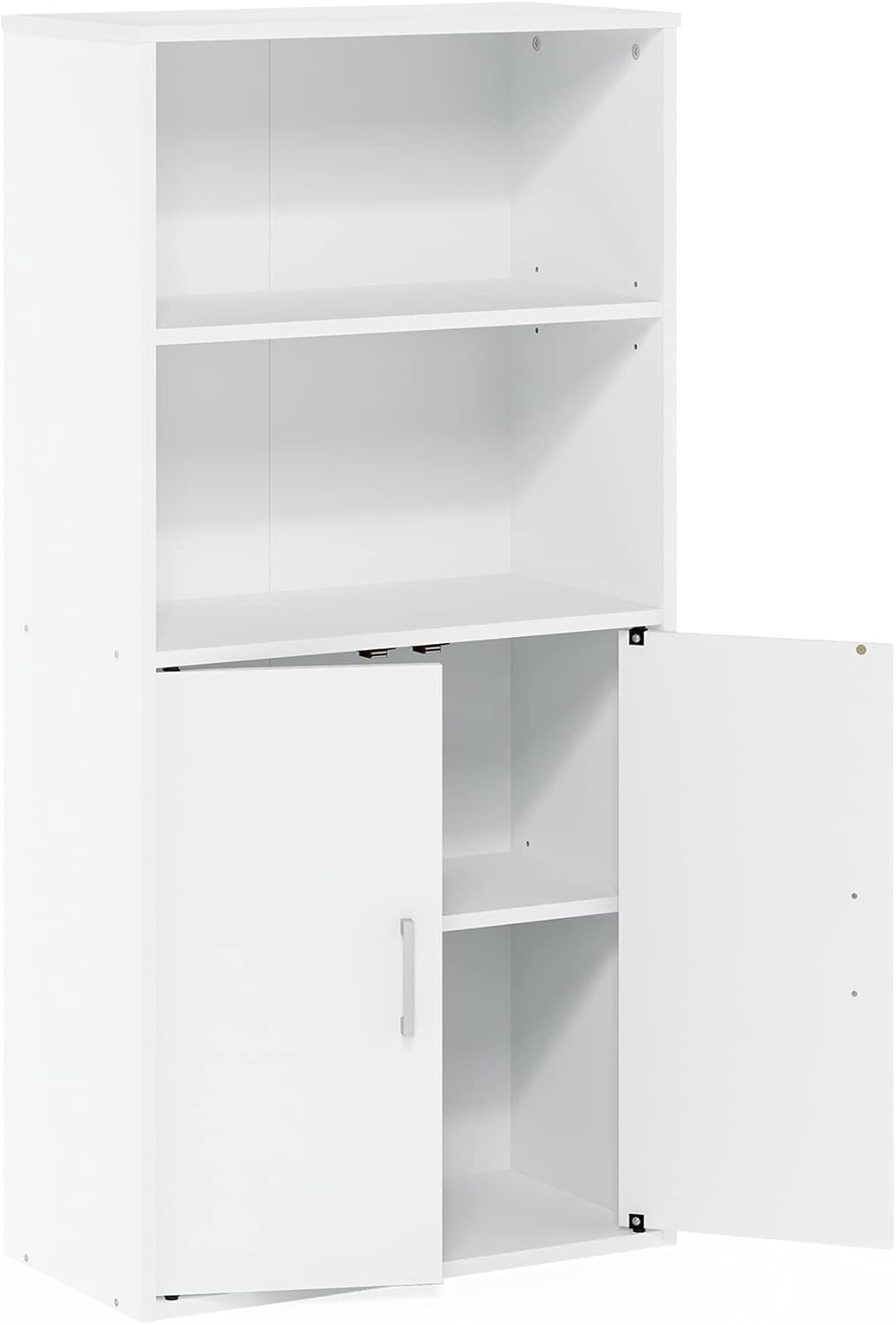 White Storage Cabinet with 2 Open Shelves and 2 Doors I921