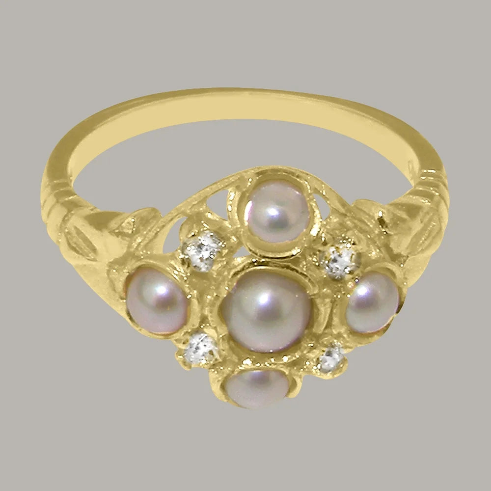 18k Yellow Gold Cultured Pearl Cubic Zirconia Statement Ring C9855