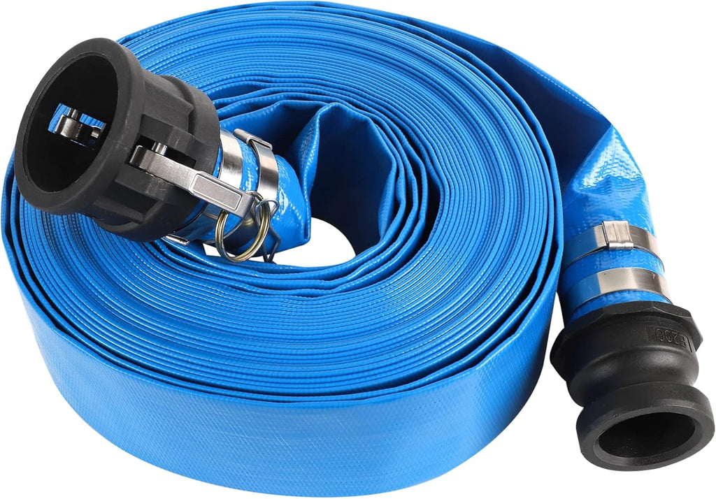 2 x 50FT Blue Discharge Hose with Camlock C and E Fittings, Reinforced PVC Lay Flat Backwash Hose Assembly J88485