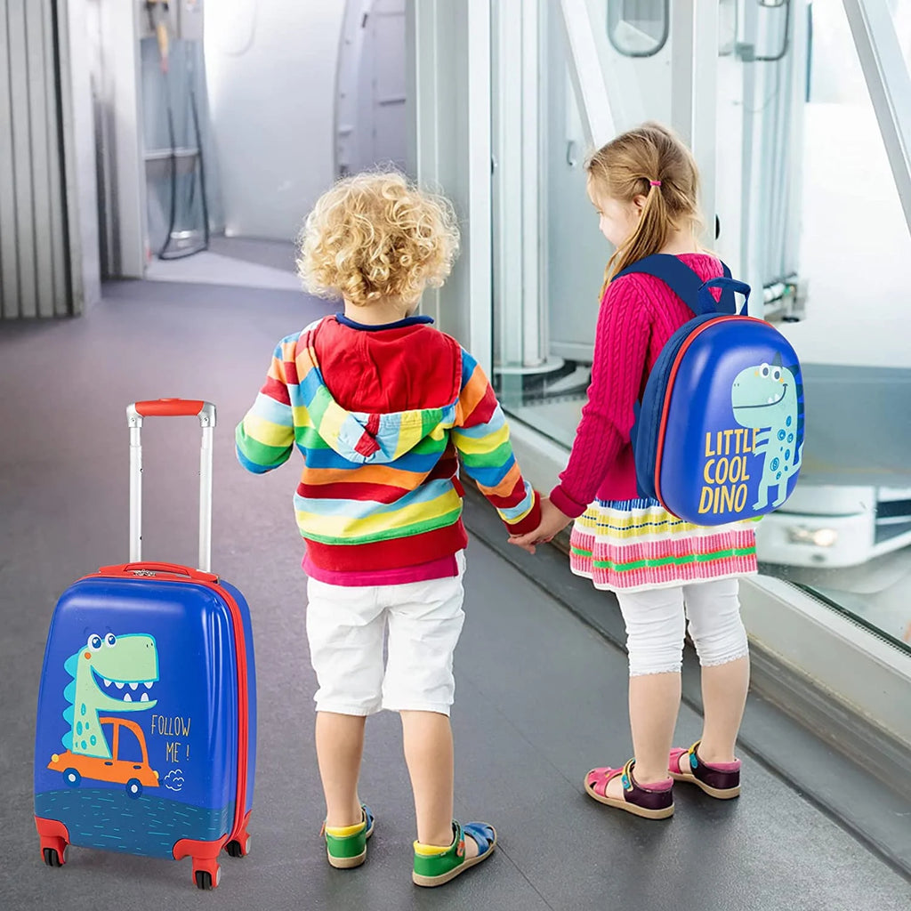 Blue Dinosaur 2 Pcs Kids Luggage Set with Rolling Spinner Wheels S86208