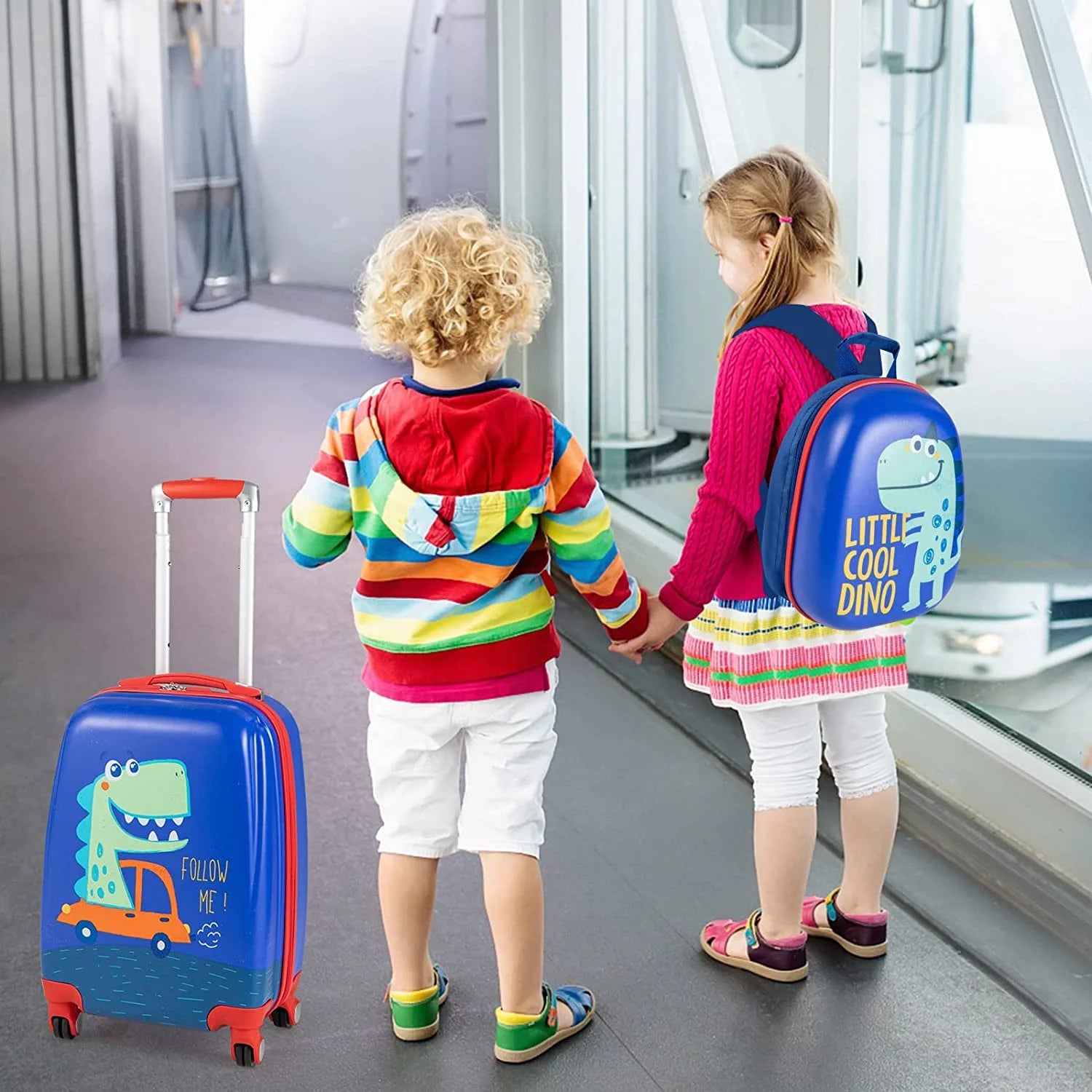 Blue Dinosaur 2 Pcs Kids Luggage Set with Rolling Spinner Wheels S86208