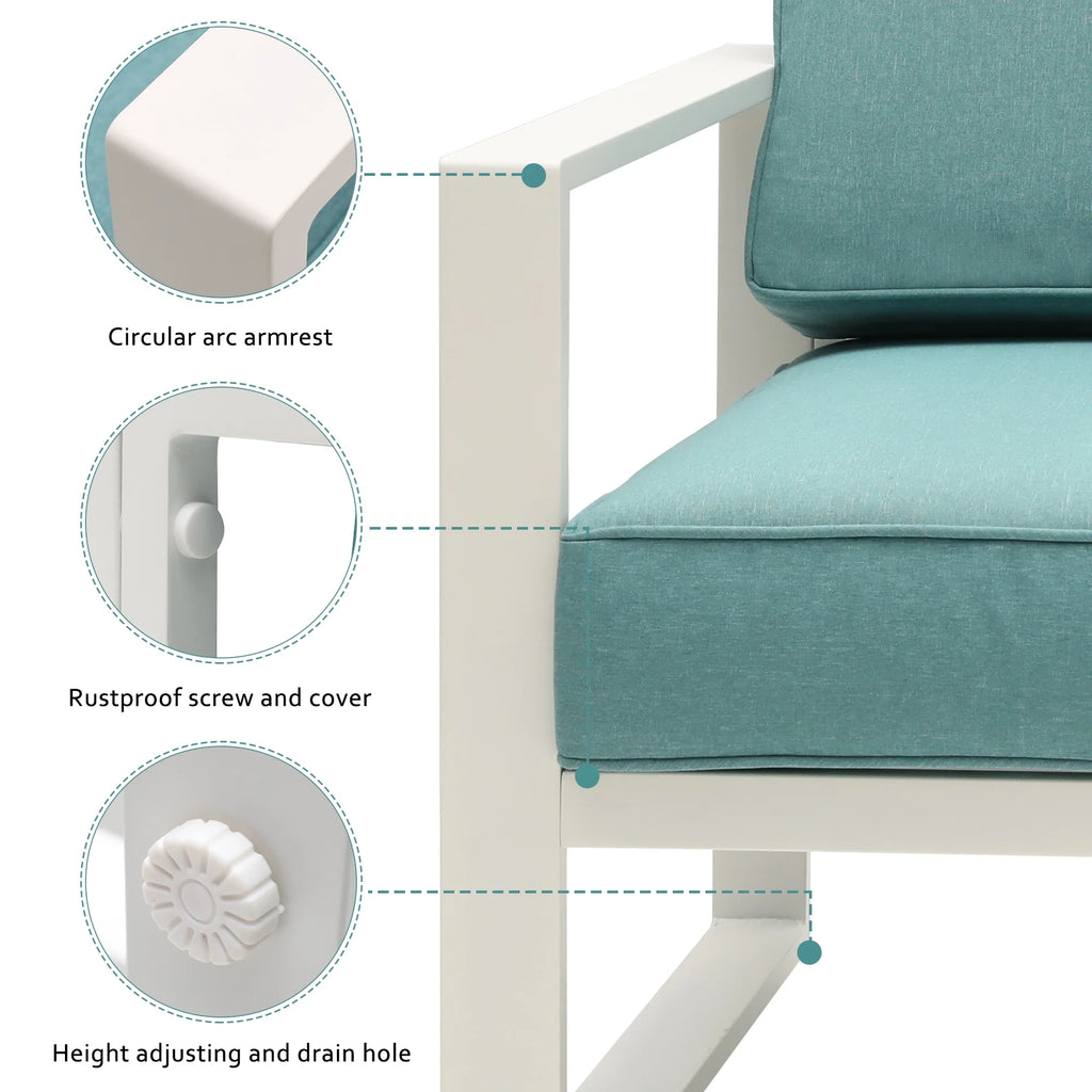 White Frame Blue Cushion 7 Pcs Outdoor Patio Furniture Set R4972