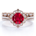 18k Rose Gold over Silver Simulated Ruby Trio Ring Set R615437