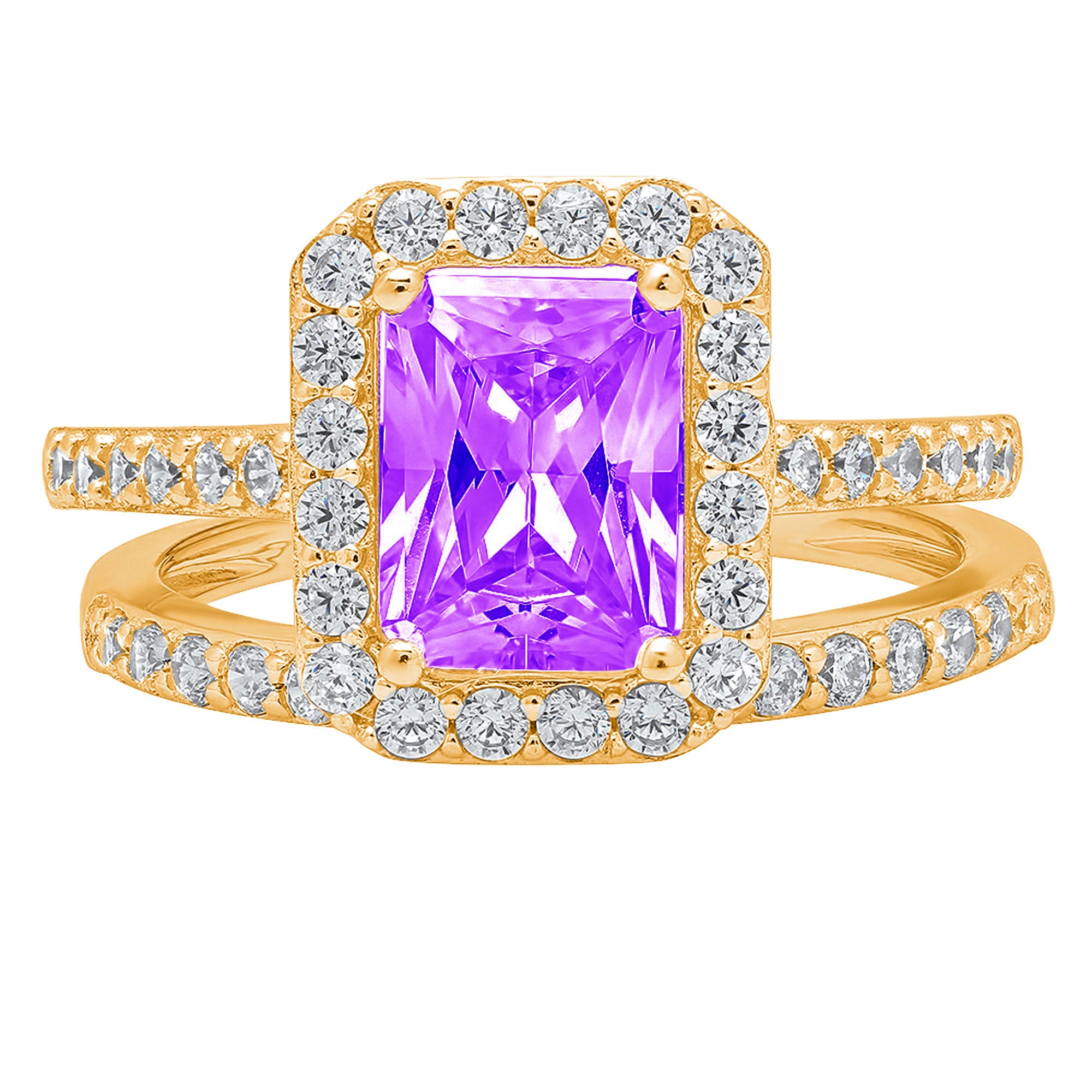 Emerald Cut Purple Amethyst 18k Yellow Gold Ring A649