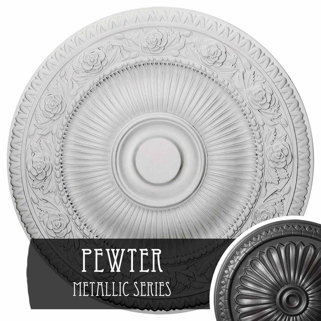 24 1/4x22OD x 2x22P Ceiling Medallion, Hand-Painted Pewter U95621