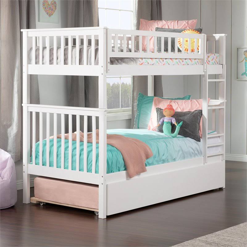 Twin Over Twin White Bunk Bed with Trundle L96364