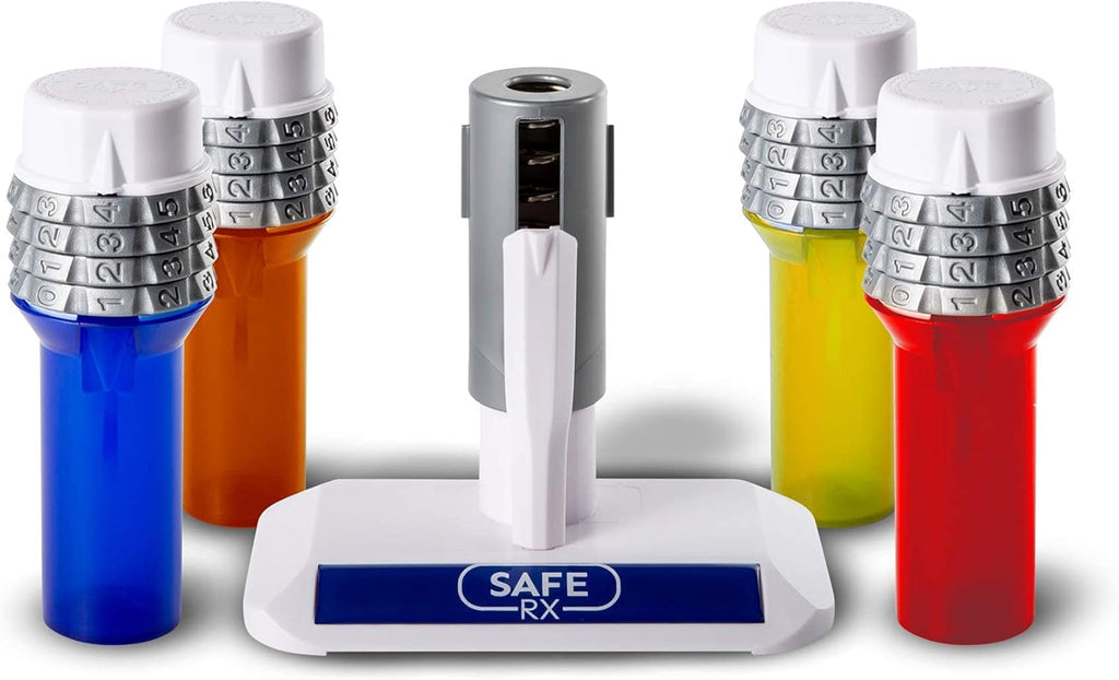Locking Pill Bottle 4-pk Blue/Amber with Encoder Pack of 2 J73720