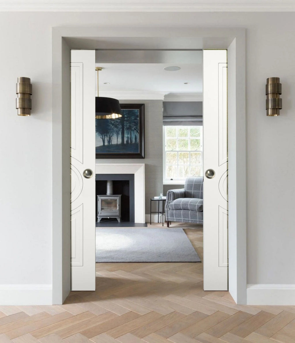 Sliding French Double Pocket Doors 64 x 84 inches Matte White MDF S6925