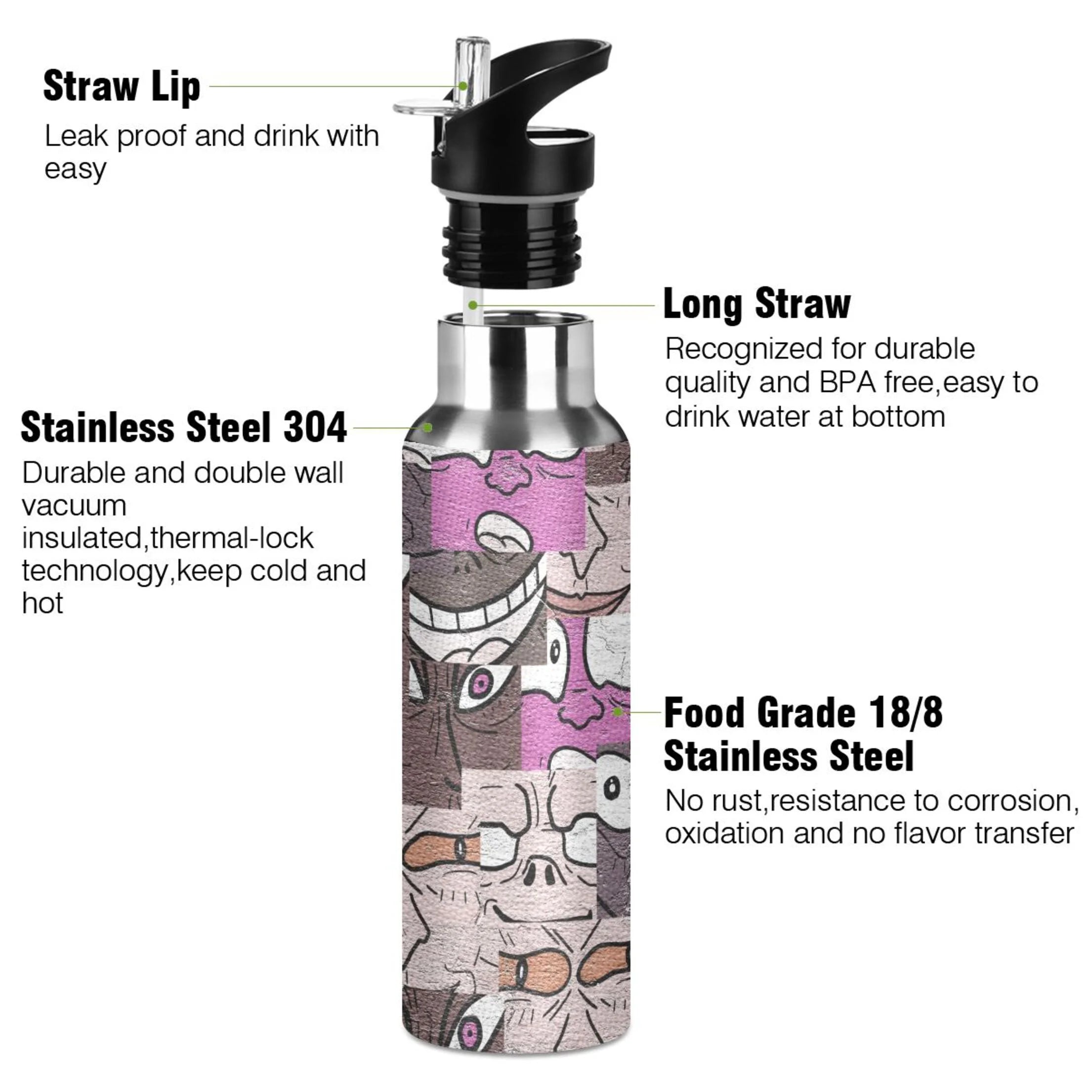 Stainless Steel Insulated Water Bottle with Straw Lid C48842