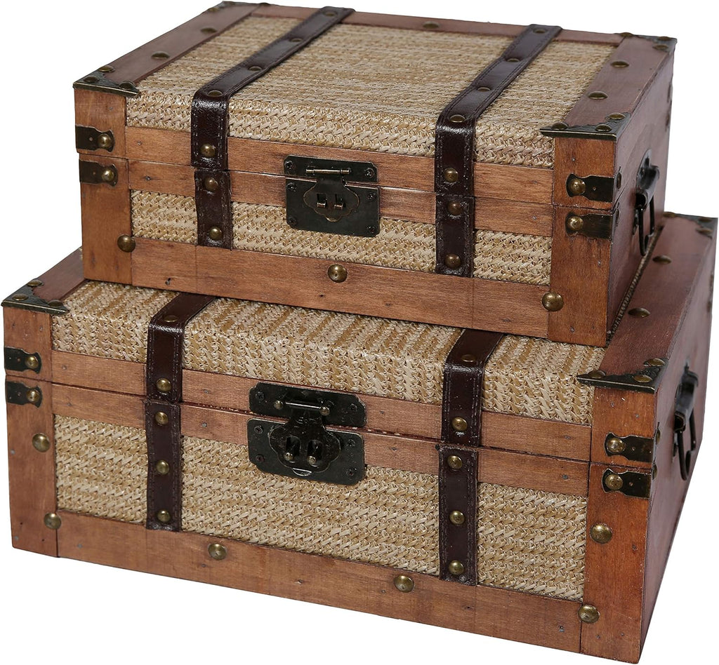 Wooden Storage Trunk Set of 2 with Straps L26459