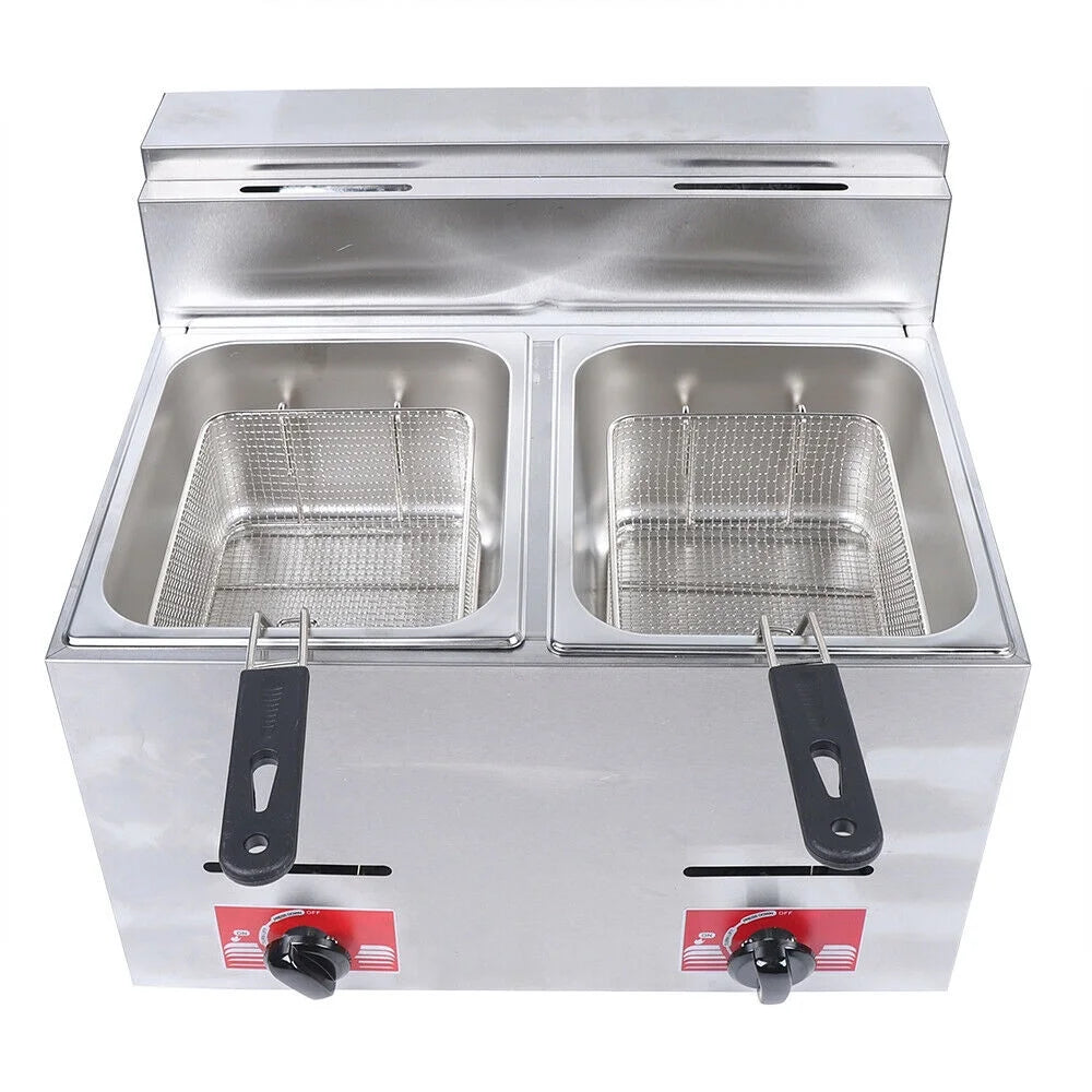 12L Stainless Steel Commercial Gas Fryer with 2 Baskets P84315