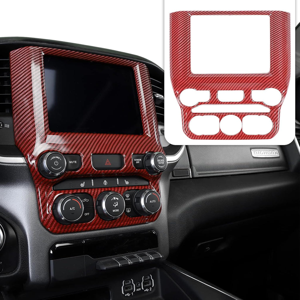 Red Carbon Fiber ABS Center Control Touch Screen Trim Cover Pack of 2 V4219