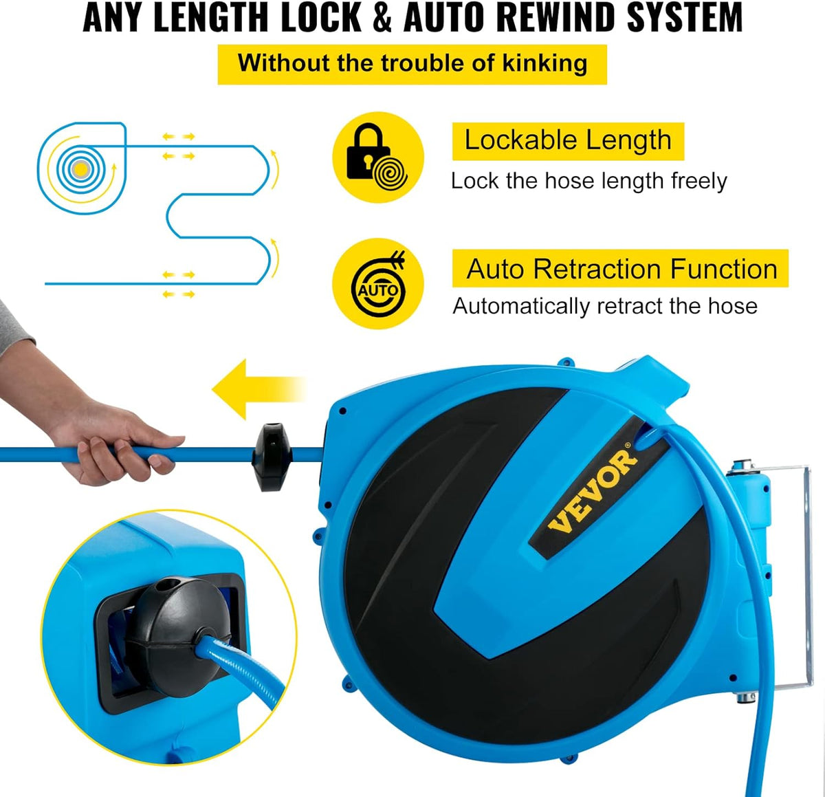 Retractable Wall Mounted Garden Hose Reel, 5/8 inch x 65 ft, Blue, Pack of 2 U819