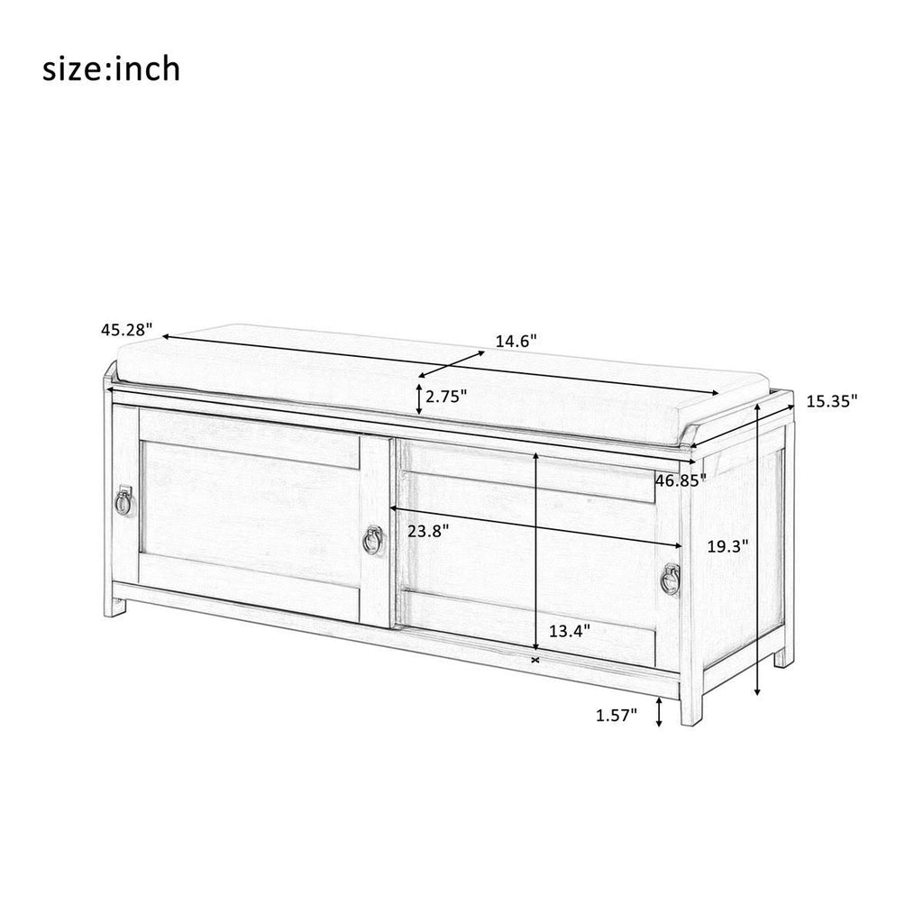 Black Wood Storage Bench with 2 Cabinets M260004