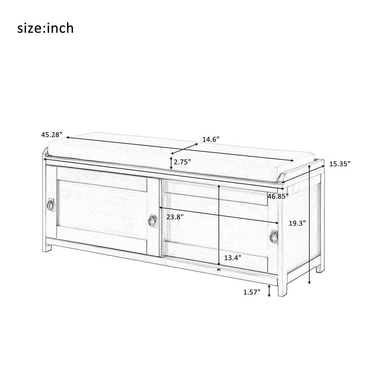 Black Wood Storage Bench with 2 Cabinets M260004