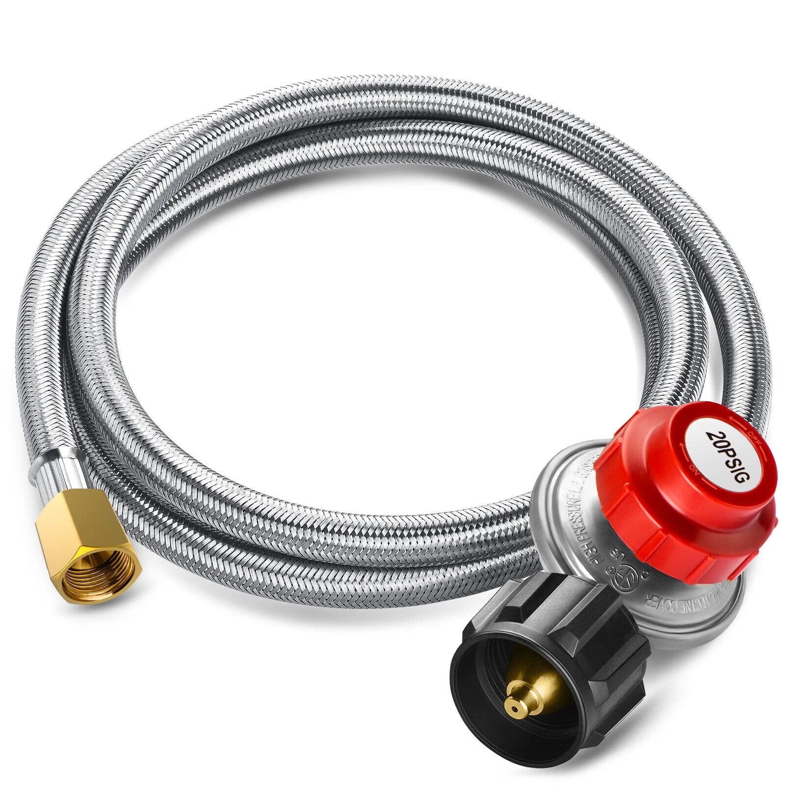 4FT Stainless Steel Braided Propane Gas Hose with Adjustable High Pressure Regulator V961