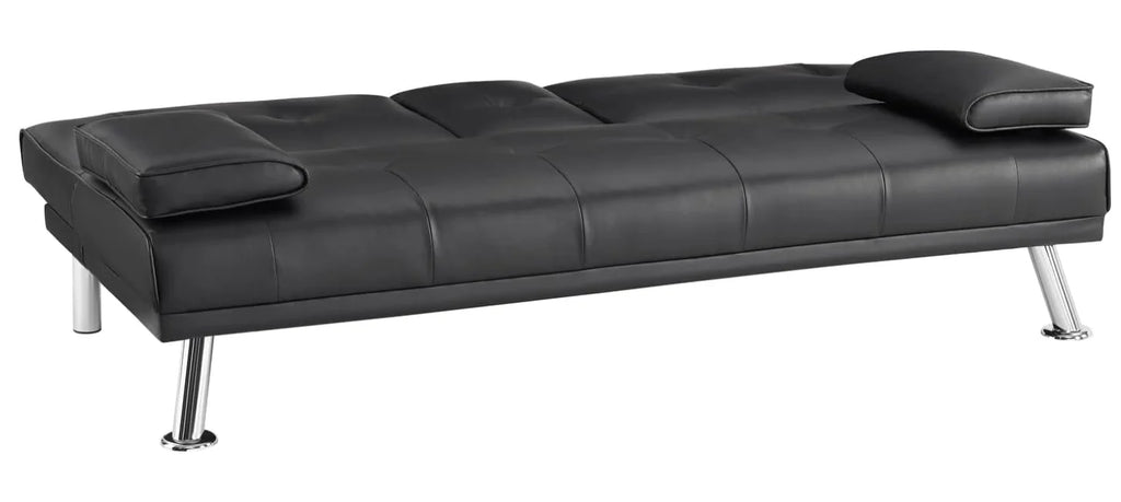 Black Faux Leather Futon Sofa Bed W983050