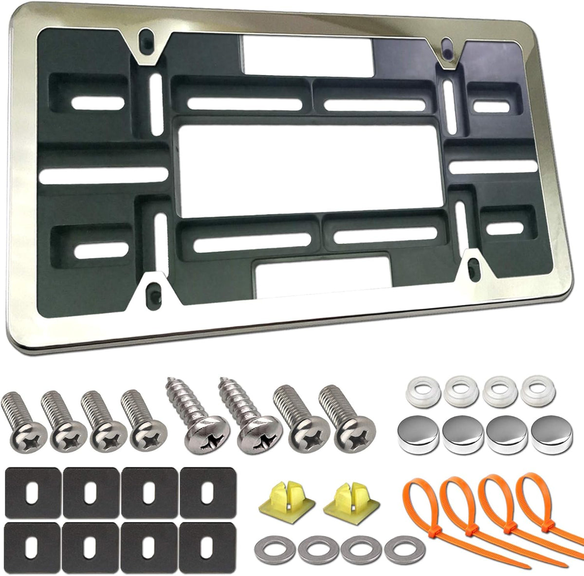Carbon Fiber License Plate Frame and Bracket, Black Aluminum, Pack of 2 X661565