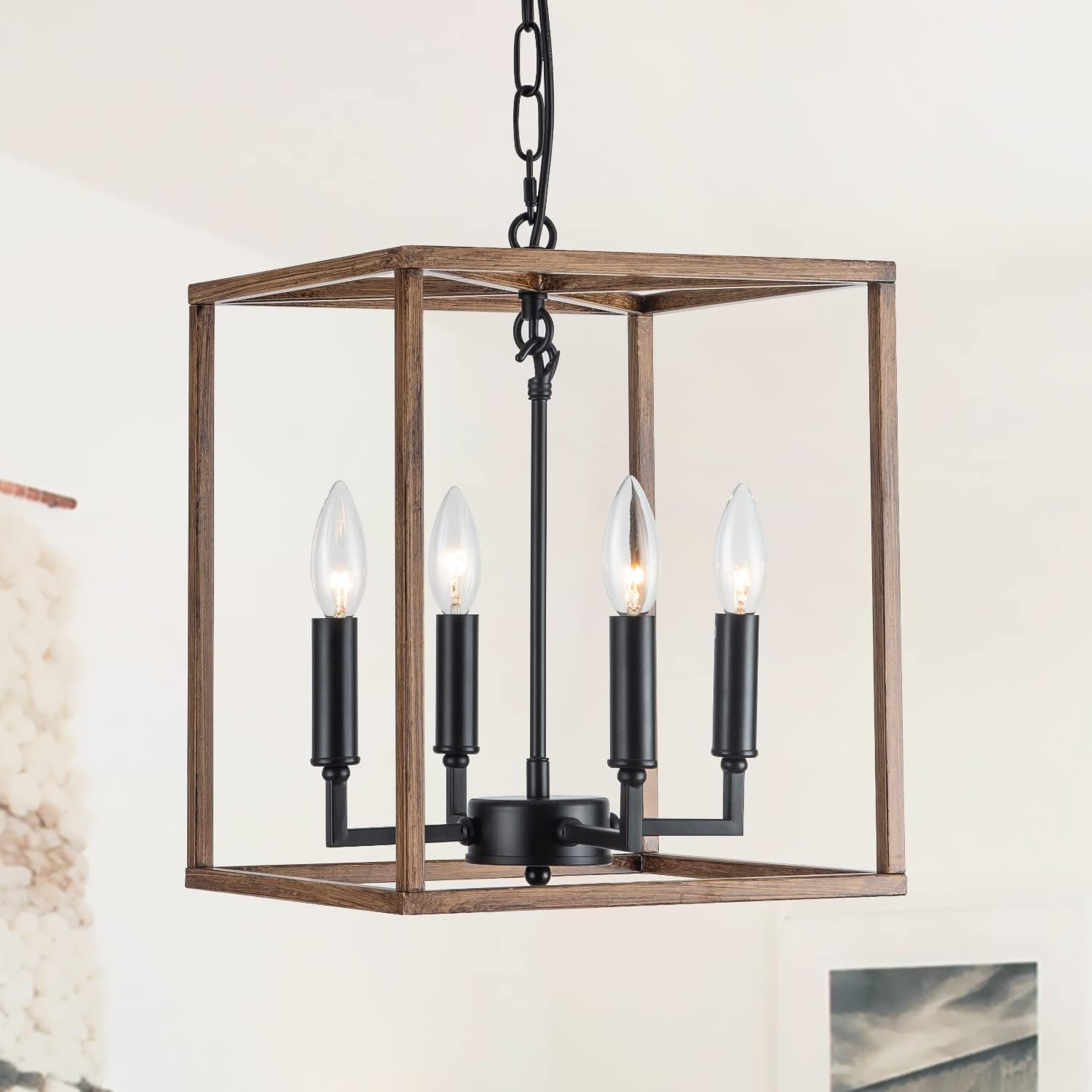 Black 6-Lights Industrial Candelabra Chandelier, 28 inches D18190