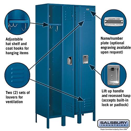 Single Tier Metal Locker, 3 Wide, 6 Feet High, 15 Inches Deep, Blue V618174