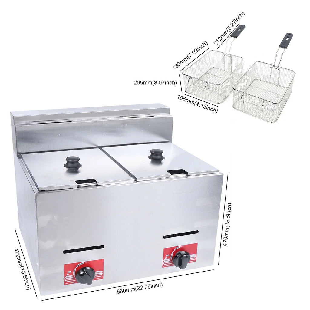 12L Stainless Steel Commercial Gas Fryer with 2 Baskets P84315
