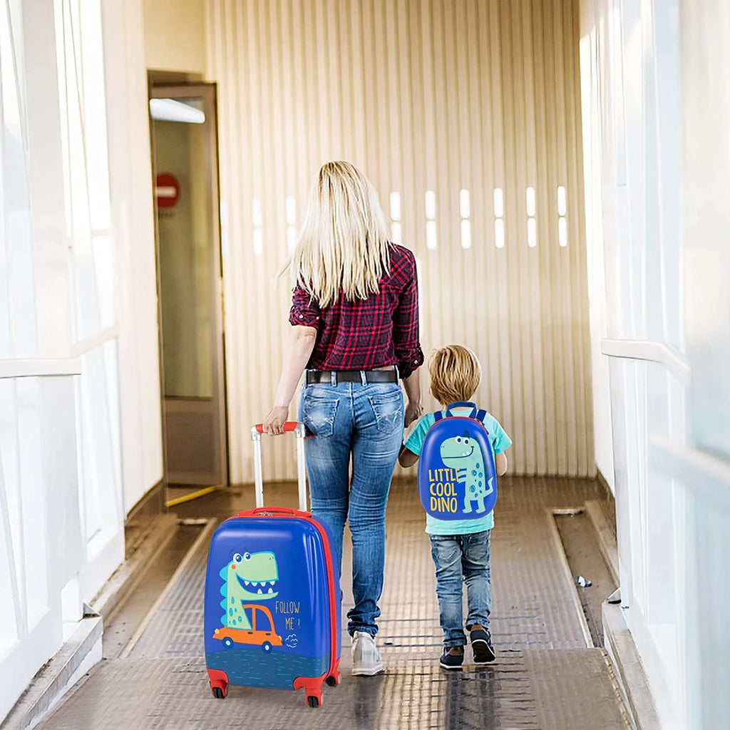 Blue Dinosaur 2 Pcs Kids Luggage Set with Rolling Spinner Wheels S86208