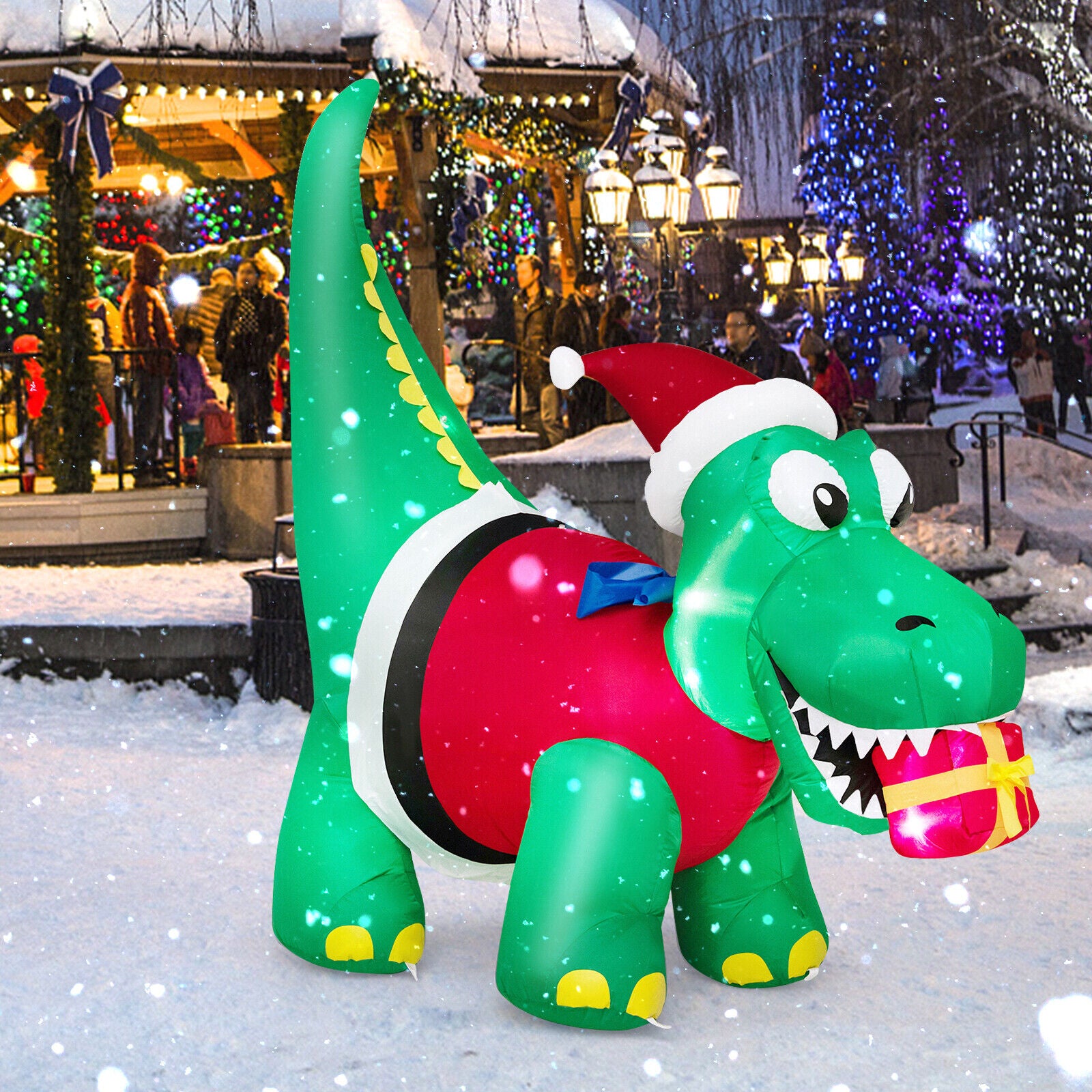 6 FT Christmas Inflatable Dinosaur with Gift Box LED Lights & Blower O120