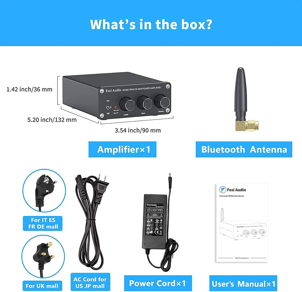 Bluetooth 5.0 Stereo Amplifier 100W x 2 with Power Supply, Pack of 2 Q42359
