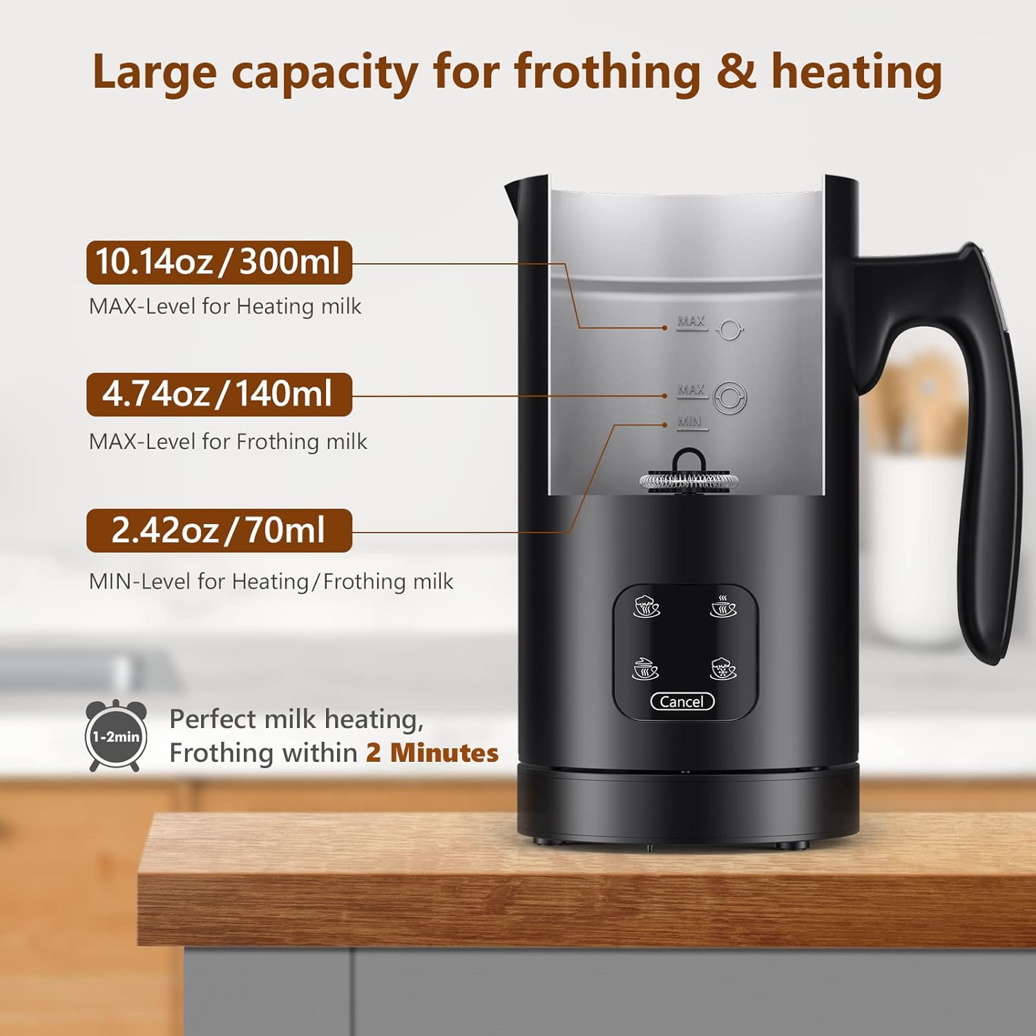 Black Pack of 2 Stainless Steel Electric Milk Frother and Steamer M8771