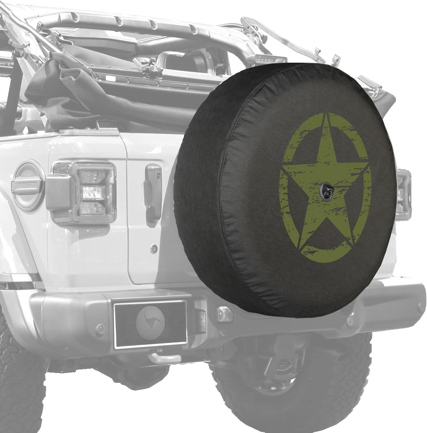 Distressed Star White Print 32 Soft Tire Cover for Jeep Wrangler JL with Back-up Camera Z2380