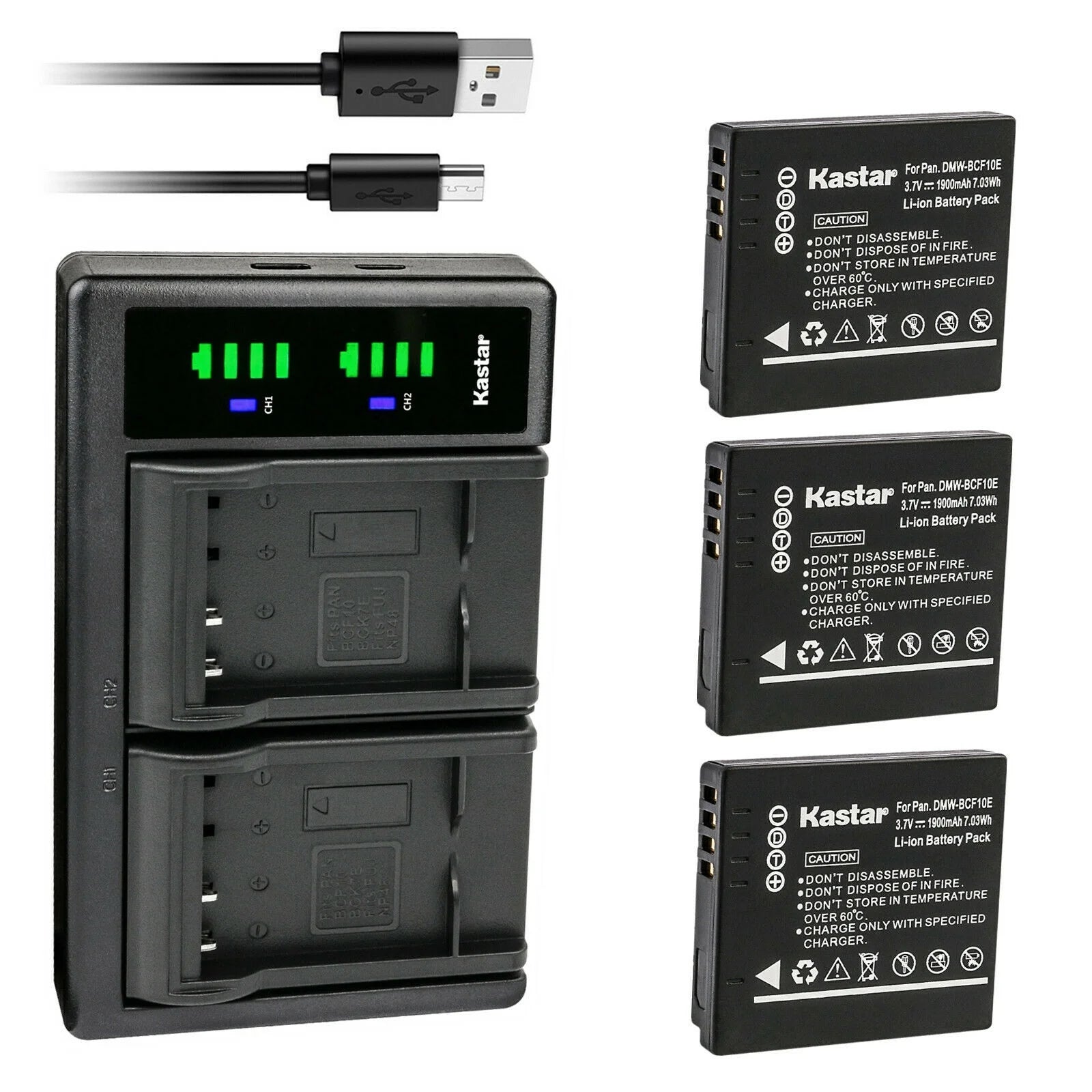 3-Pack Battery and USB Charger for Lumix Cameras A810