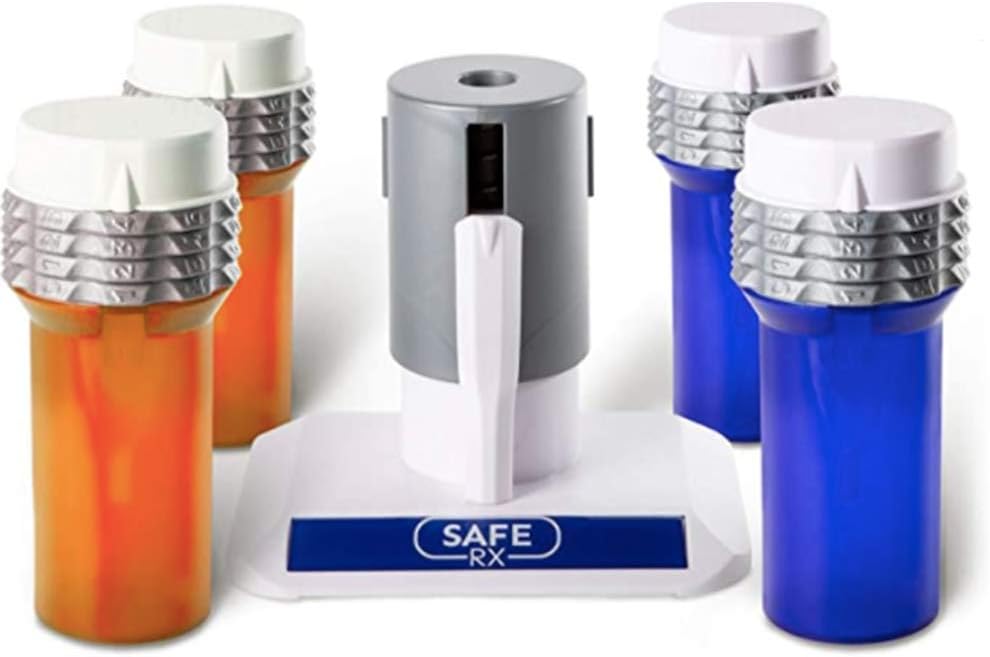 Locking Pill Bottle 4-pk Blue/Amber with Encoder Pack of 2 J73720