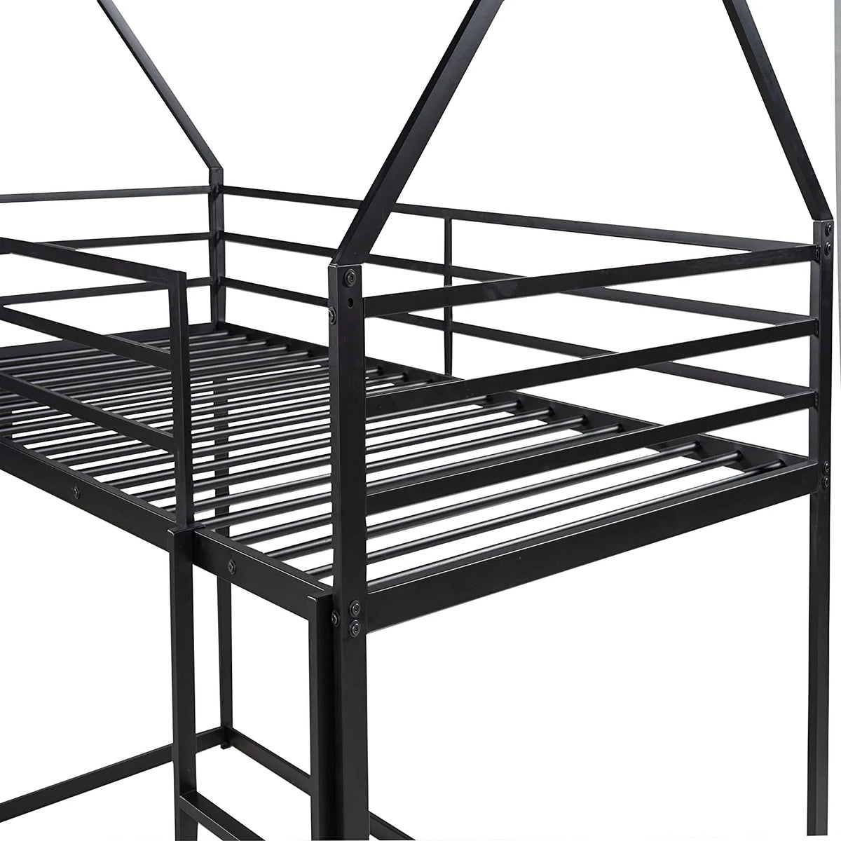 Black Metal Frame Kids Bunk Bed with Slide and Built-In Ladder T6006