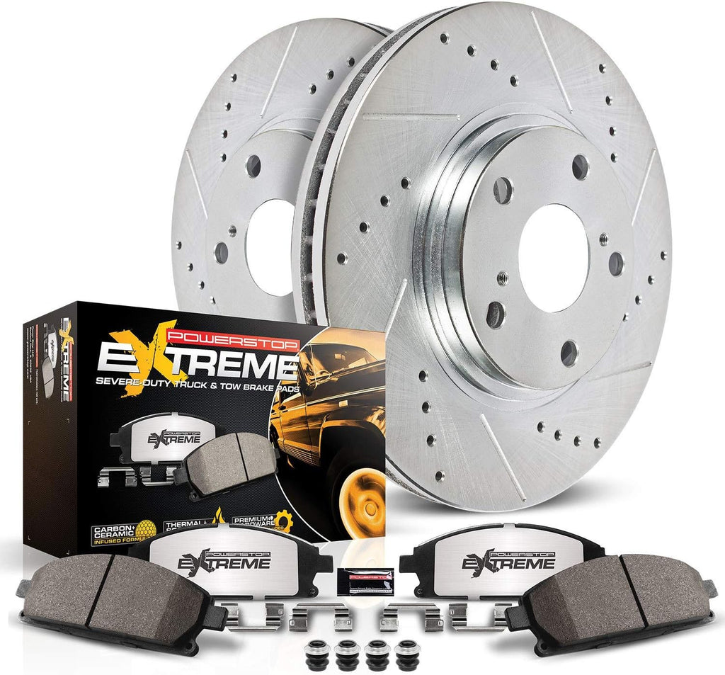 Front Z36 Carbon Fiber Ceramic Brake Pads and Drilled Slotted Brake Rotors T702003