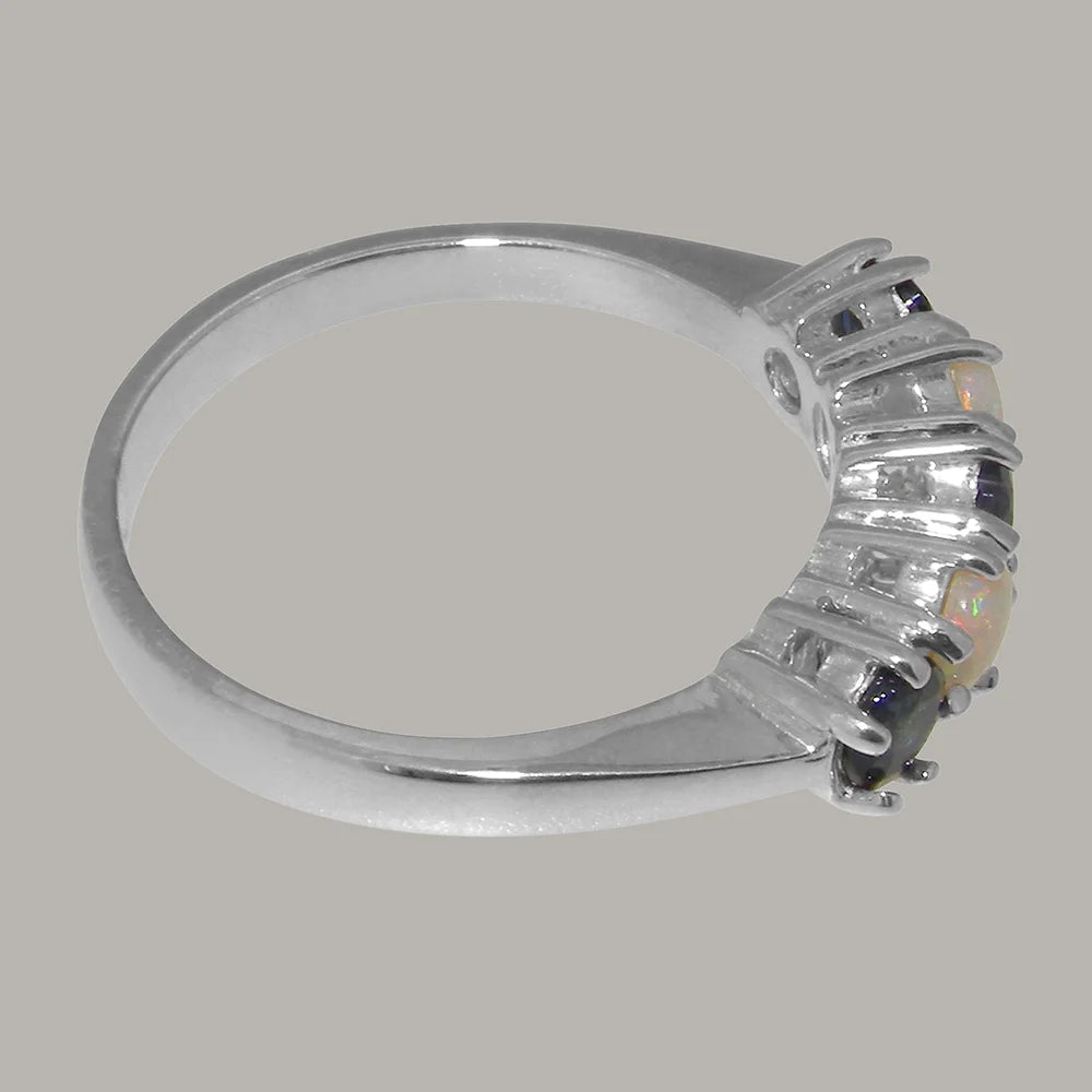 925 Sterling Silver Sapphire Opal Eternity Ring A808420