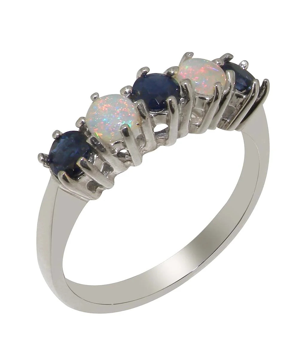 925 Sterling Silver Sapphire Opal Eternity Ring A808420