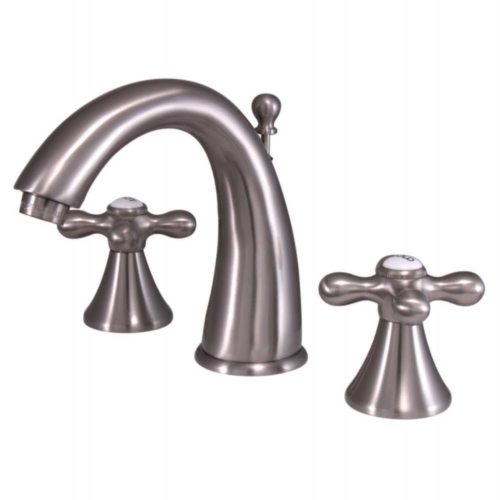 Satin Nickel Widespread Two Handle Lavatory Faucet with Brass Pop-Up M7867