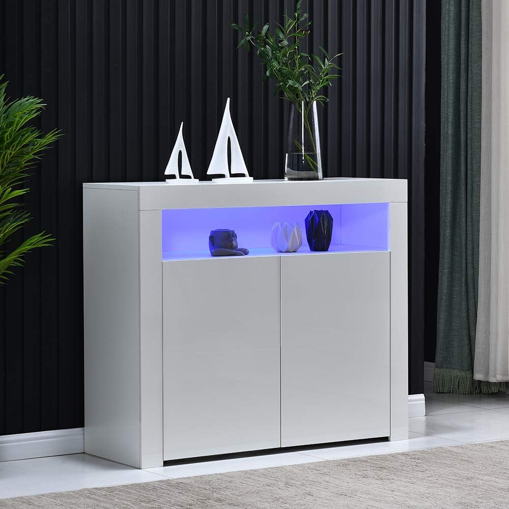 White High Gloss LED Buffet Cabinet with 3 Doors W6871