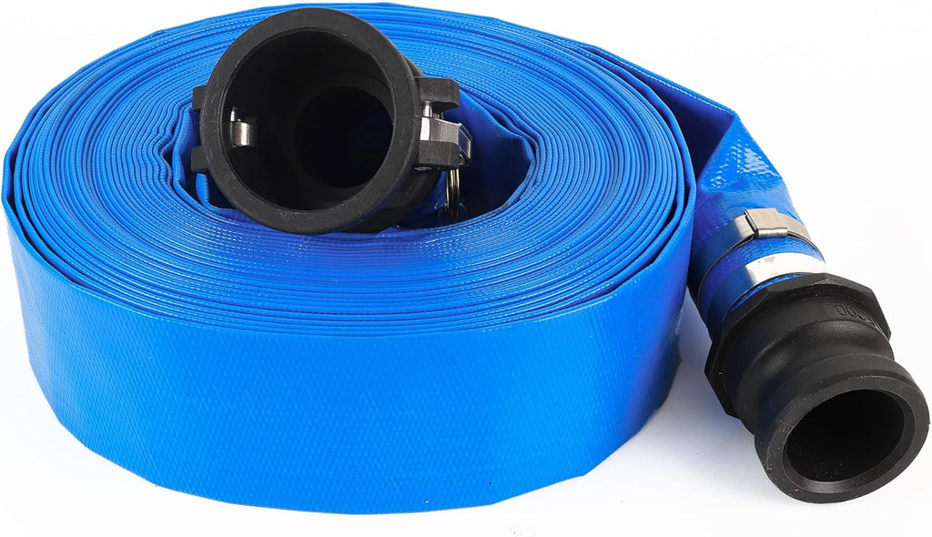 2 x 50FT Blue Discharge Hose with Camlock C and E Fittings, Reinforced PVC Lay Flat Backwash Hose Assembly J88485