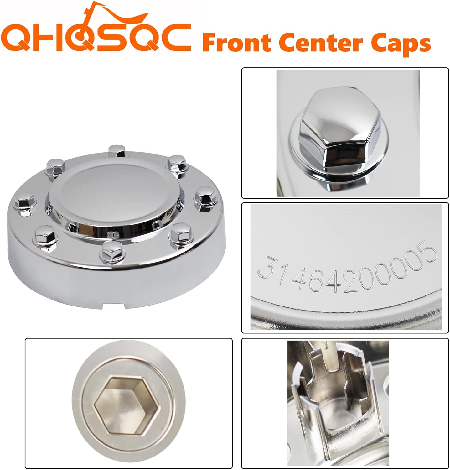 Chrome Front Center Hub Cap Wheel Cover for Dodge Ram 3500, Pack of 2 H9615