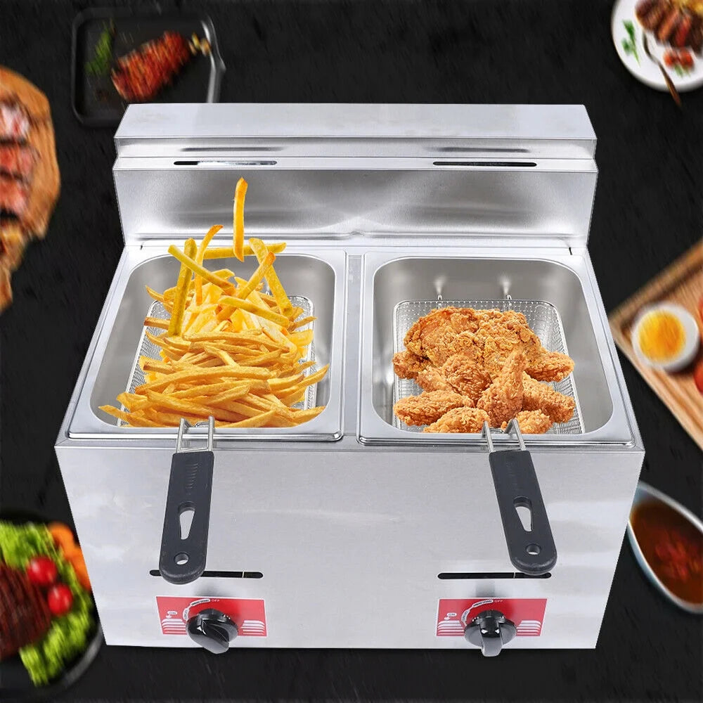 12L Stainless Steel Commercial Gas Fryer with 2 Baskets P84315