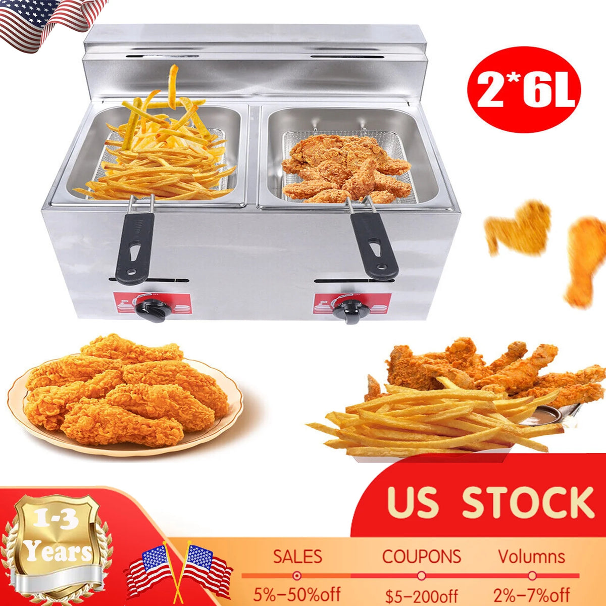 12L Stainless Steel Commercial Gas Fryer with 2 Baskets P84315
