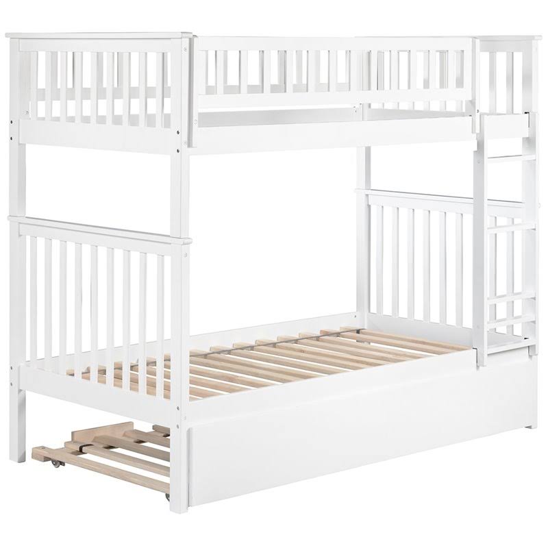 Twin Over Twin White Bunk Bed with Trundle L96364
