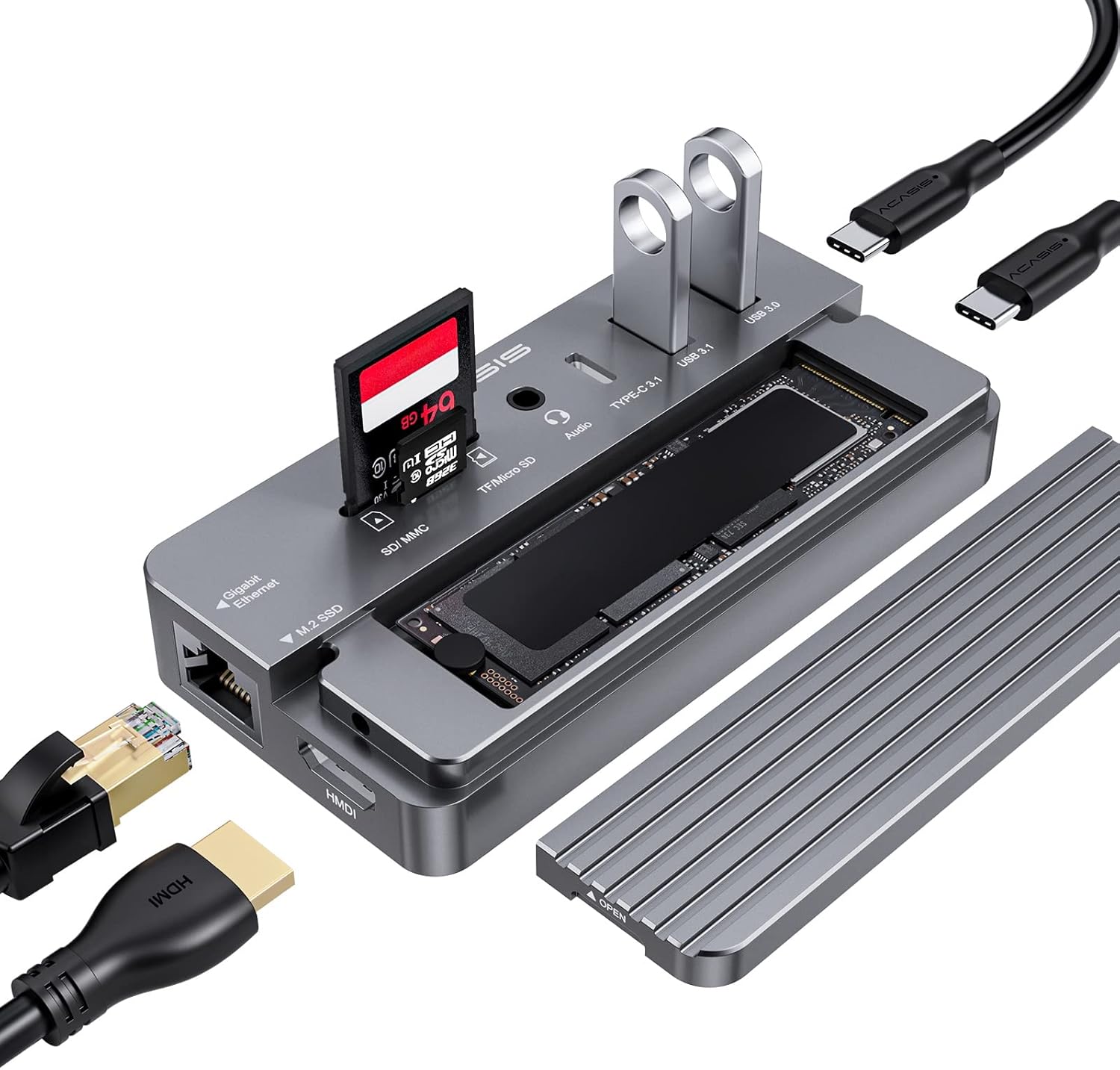 USB-C Hub 10-in-1 Docking Station with M.2 NVME & SATA SSD Enclosure, 4K60 HDMI, 80W Power Delivery Z1568