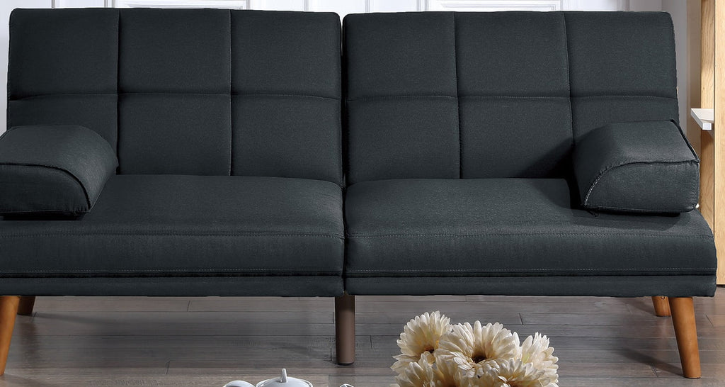 Black Polyfiber Convertible Sofa Bed O9640