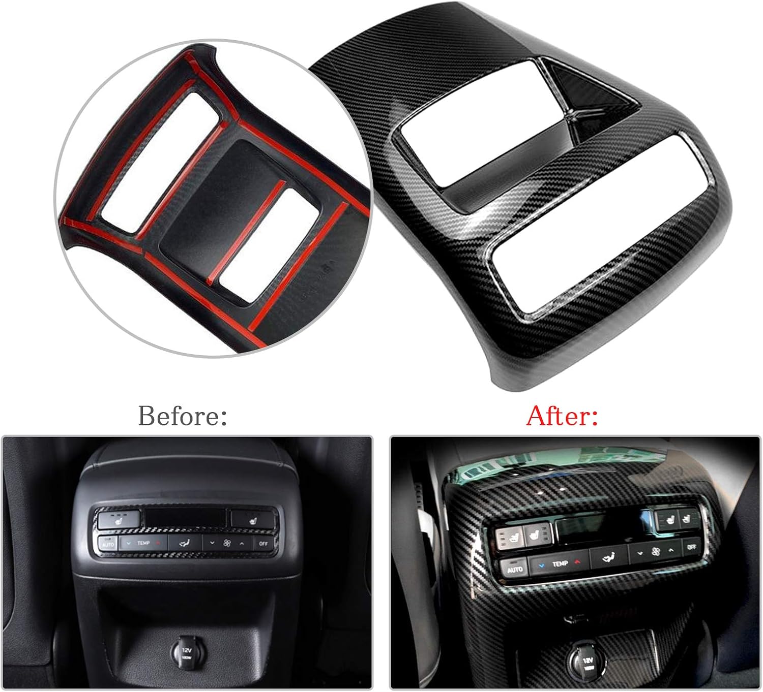 Rear Vent Cover Trim for Palisade Carbon Fiber Style Interior Second Row AC Vent Outlet Cover Trims Pack of 2 R5720