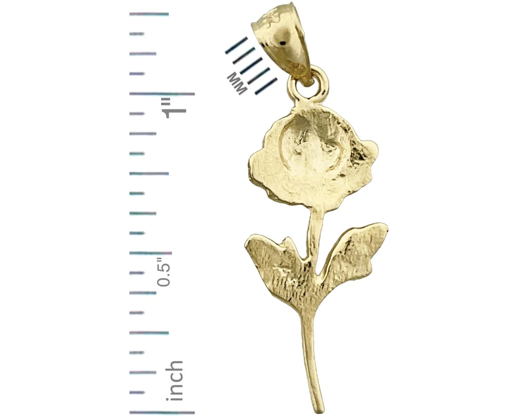 14K Gold Long Stem Rose Pendant V972