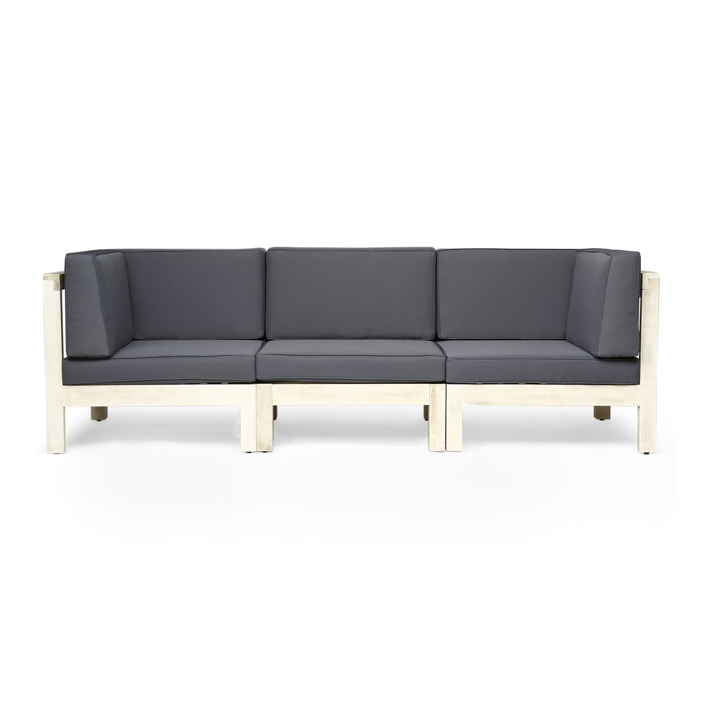 Weathered Gray and Dark Gray Acacia Wood Outdoor Modular Sofa with Cushions M55870