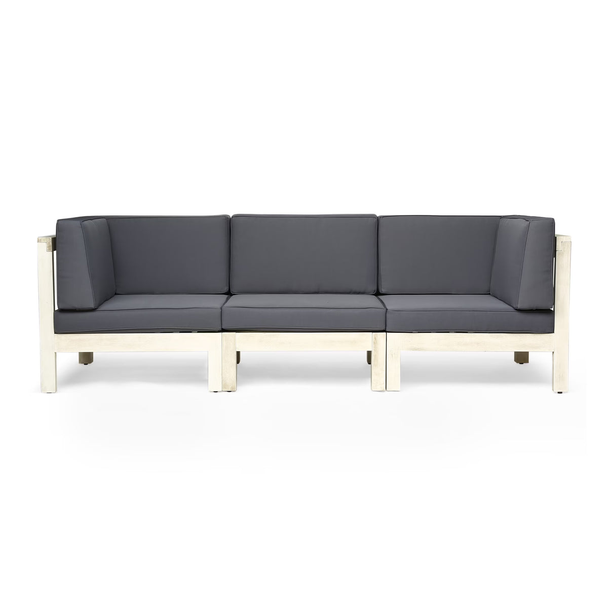Weathered Gray and Dark Gray Acacia Wood Outdoor Modular Sofa with Cushions M55870