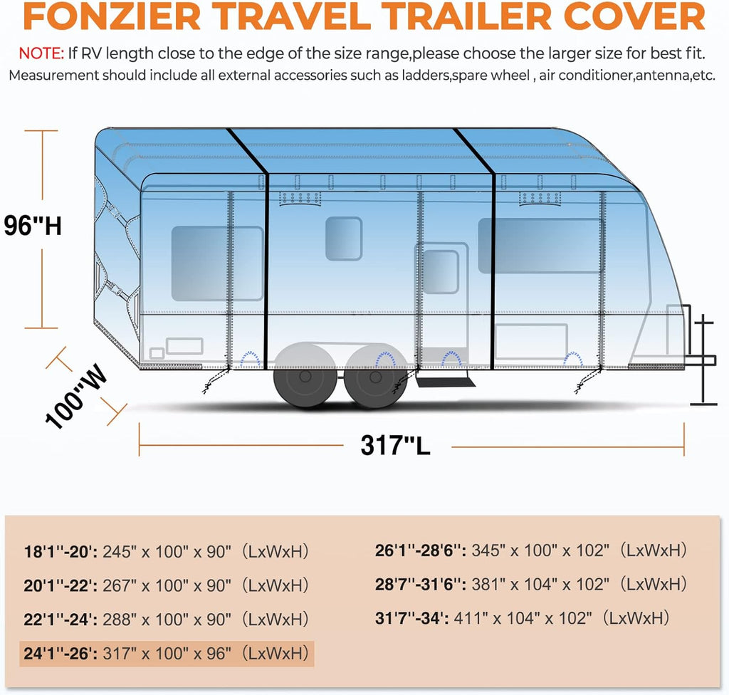 5 Layers Travel Trailer RV Cover Heavy Duty Camper Cover with Tongue Jack Cover, 2Pcs Straps & Gutter Covers N35679
